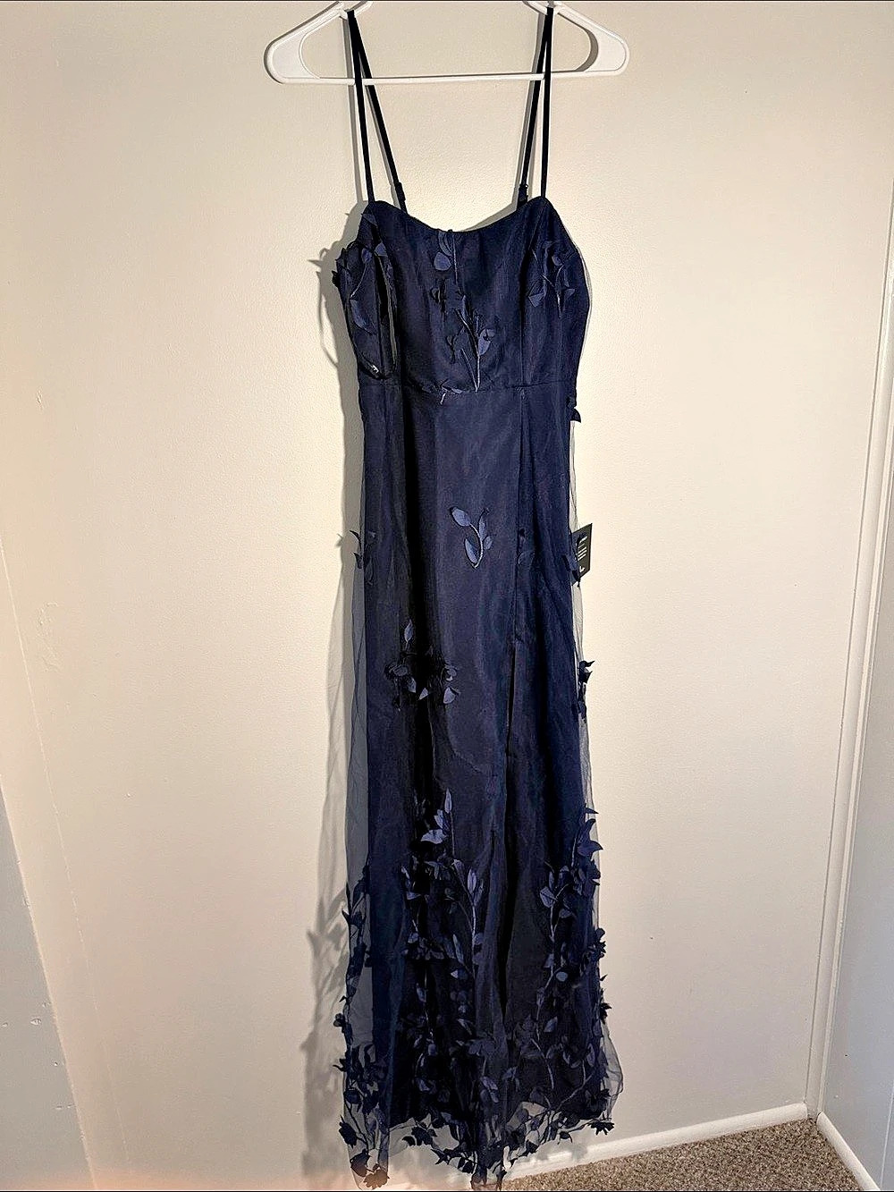 Maje Floral Appliqué Maxi Dress Blue Size Small NWT